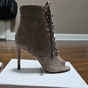 Charles David Tan Heeled Boots with Open Toe and Lace-Up Design Without Box